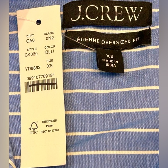NWT J. Crew Étienne OVERSIZED shirt in striped Blue & White Cotton Poplin, XS - Picture 12 of 14